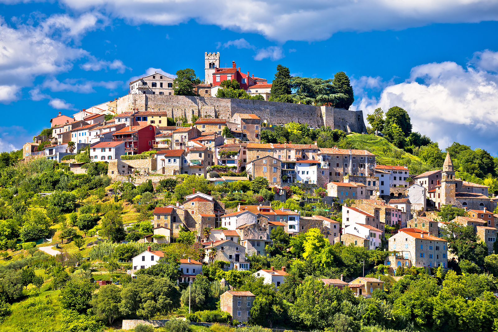 Motovun. Picturesque Historic Town Of Motovun On Idyllic Green Hills